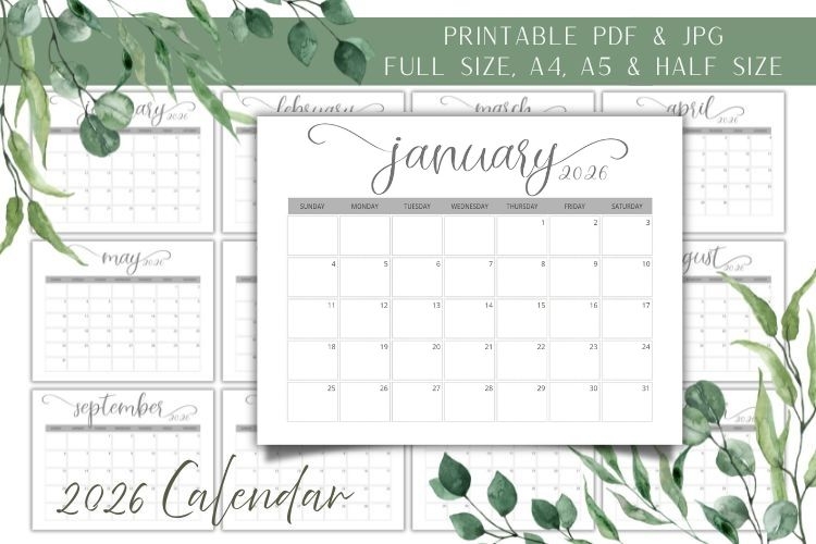 2026 Calendar Printable |12 Month Planner