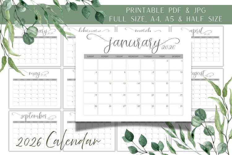 2026 Calendar Printable |12 Month Planner