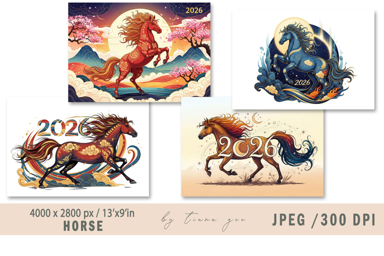 Horse symbol of 2026 year illustrations - 4 Jpeg