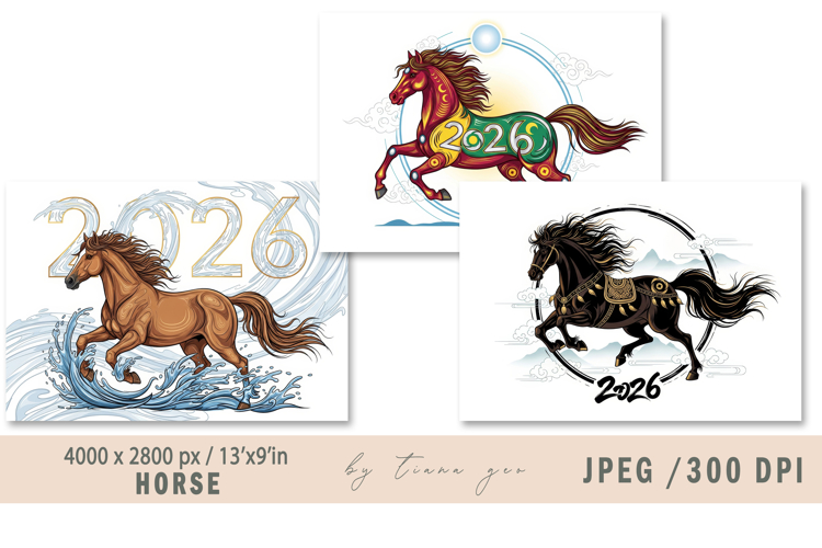 Horse symbol of 2026 year illustrations - 4 Jpeg