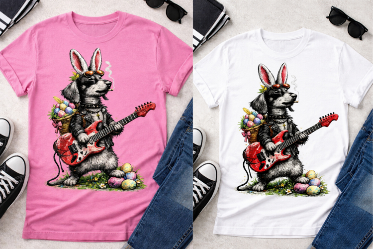 Easter eggs with dog guitarist