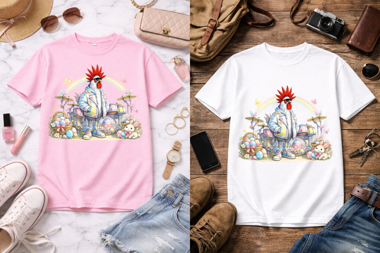 Easter eggs with chicken drummer