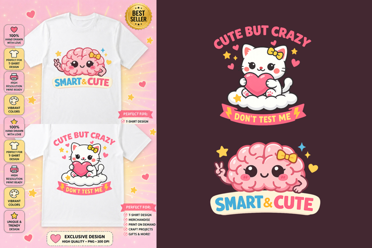 Cute Kawaii T-Shirt Design Bundle