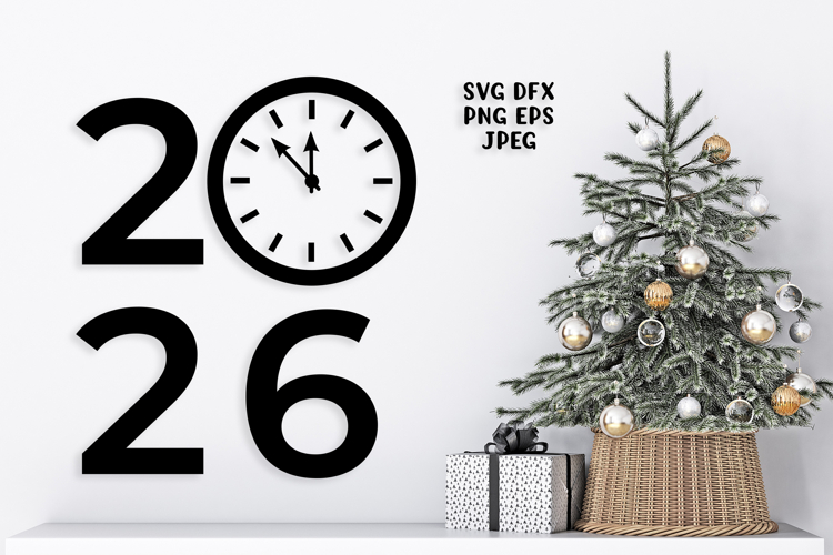 2026 SVG with clock. New Year shirt, card design.