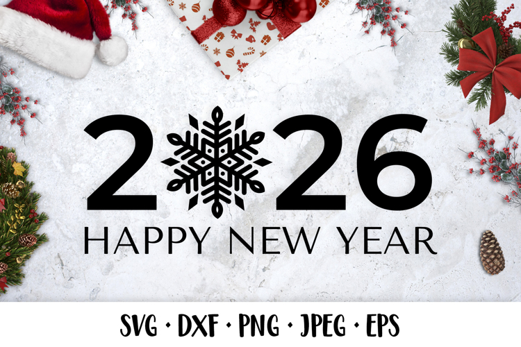 Happy New Year 2026 SVG with snowflake. Shirt, card design