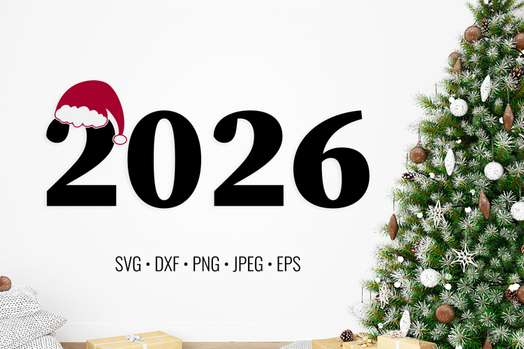 2026 numbers with Santa hat SVG. New Year shirt design