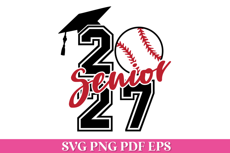 2027 Baseball Senior SVG File with Graduation Cap