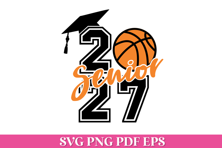 2027 Basketball Senior SVG File with Graduation Cap