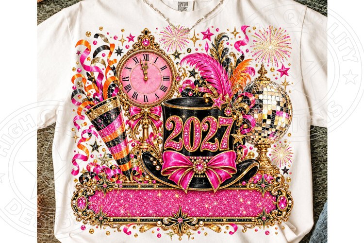 2027 New Year Glam Pink & Gold Disco Ball Party PNG example image 1