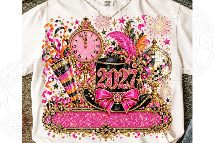 2027 New Year Glam Pink & Gold Disco Ball Party PNG