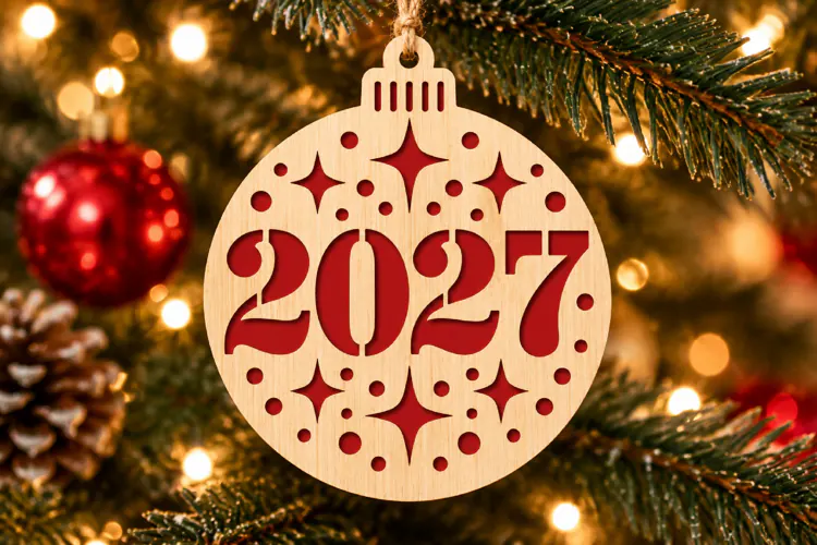 2027 New Year Ornament SVG, Laser Cut Star Bauble Design