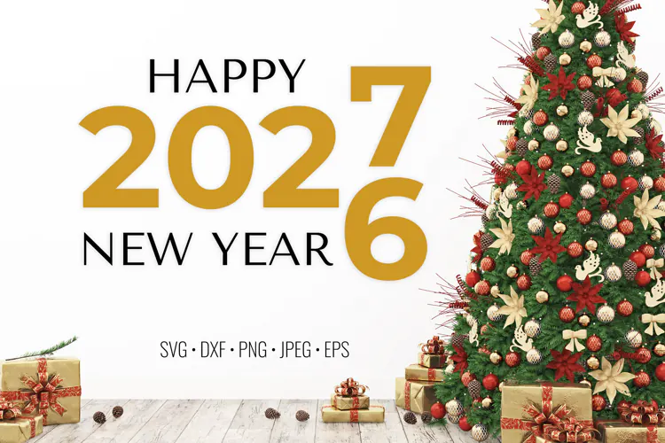 Happy New Year 2027 SVG. Christmas design. Greeting card