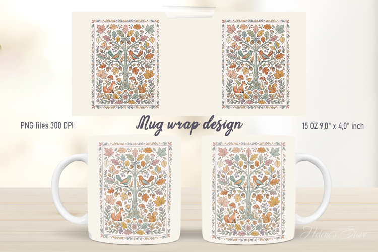Autumn tree mug wrap design png| Cute autumn forest