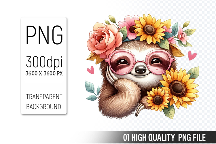 Cute Sloth, Animal Sublimation Clipart PNG