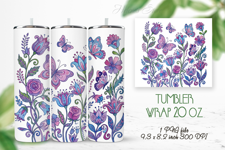 Fantasy floral meadow straight tumbler 20oz wrap design png