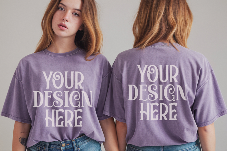 Violet Comfort Colors 1717 Front & back T shirt Mockup