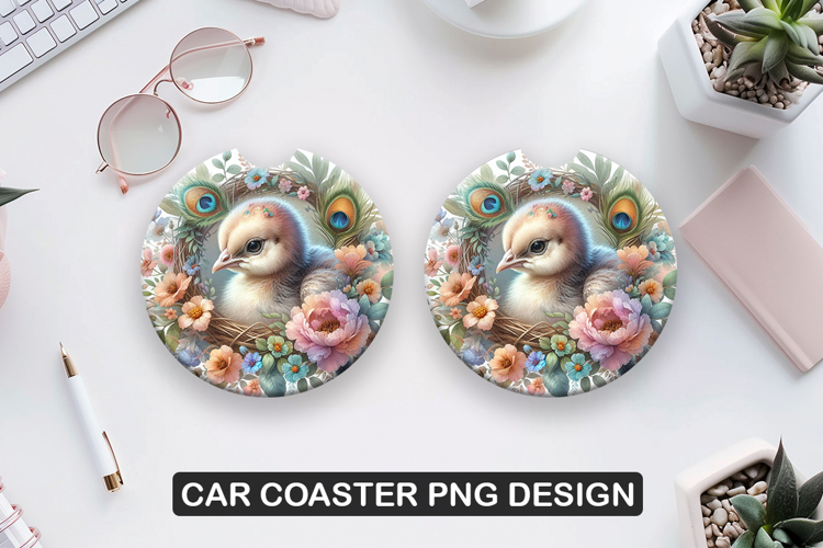 Cute Hen Car Coaster Sublimation| Animal Coaster PNG