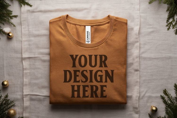 Christmas Bella Canvas 3001 Heather Mustard Folded Tshirt Mo