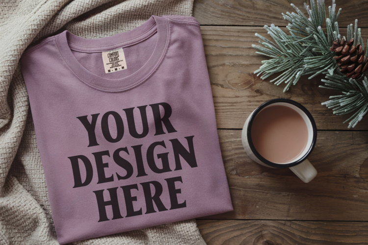 Orchid Comfort Colors 1717 Christmas Folded T-Shirt Mockup