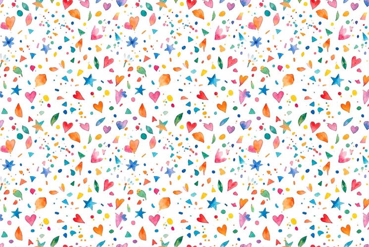Watercolor confetti and flower scatter pattern