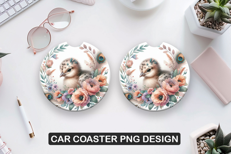 Cute Hen Car Coaster Sublimation| Animal Coaster PNG