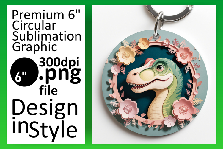 Bright Round Design for Sublimation , Cute Dino