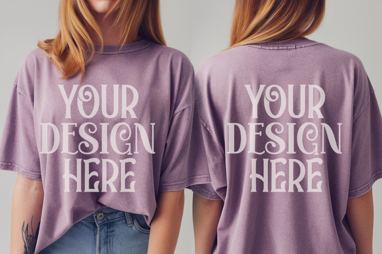 Violet Comfort Colors 1717 Front & back T shirt Mockup