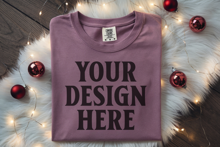 Orchid Comfort Colors 1717 Christmas Folded T-Shirt Mockup