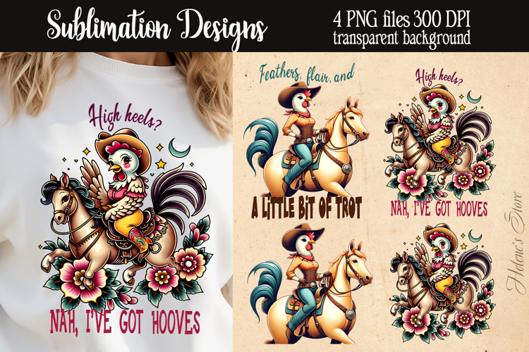 Funny quotes retro chicken on horse t shirt saying designs