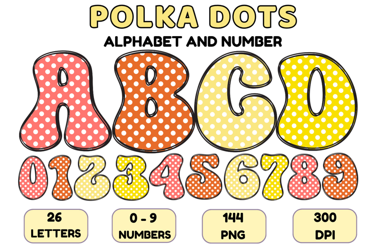 Polka Dots Alphabet Letters & Numbers Clipart PNG 300DPI