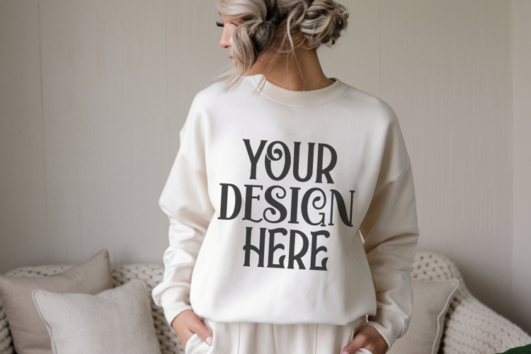 White Gildan 18000 Crewneck Sweatshirt Mockups,G18000