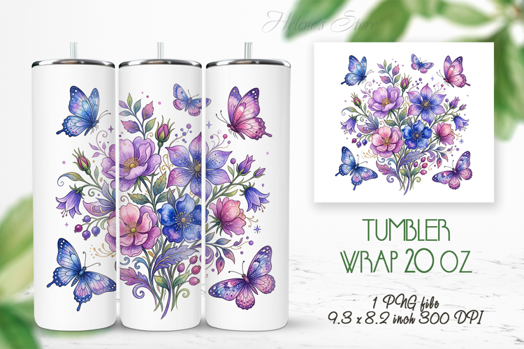 Fantasy floral meadow straight tumbler 20oz wrap design png