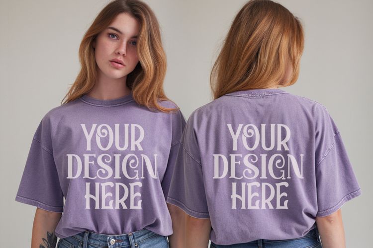 Violet Comfort Colors 1717 Front & back T shirt Mockup