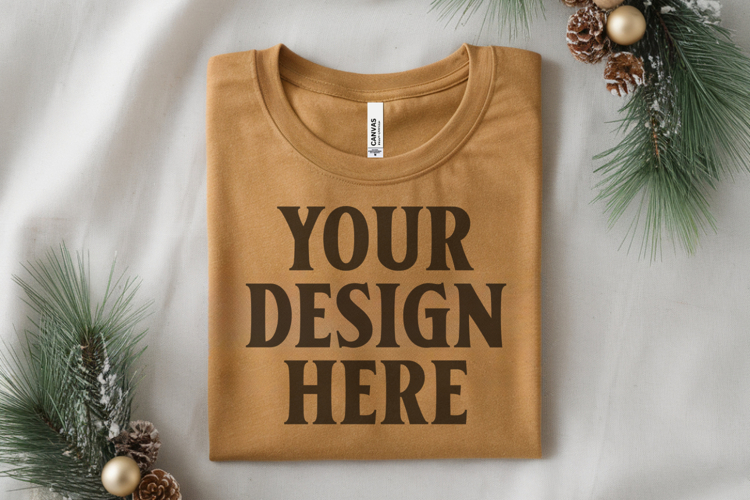Christmas Bella Canvas 3001 Heather Mustard Folded Tshirt Mo