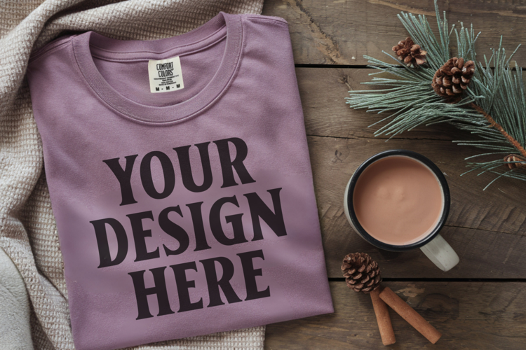 Orchid Comfort Colors 1717 Christmas Folded T-Shirt Mockup
