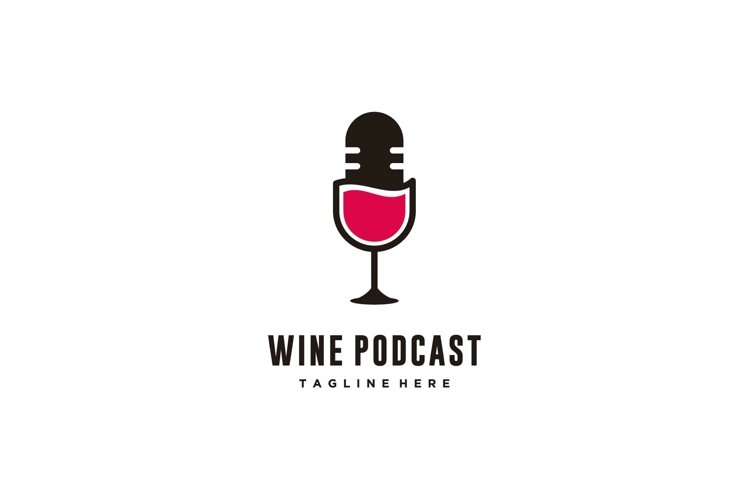 Wine glass and mic podcast logo design vector icon