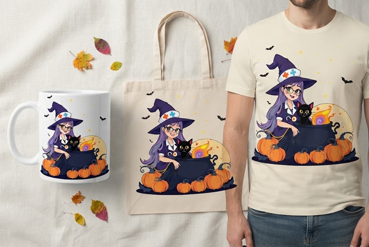 Halloween Witch Nurse Cat PNG | Cute Spooky Medical Clipart