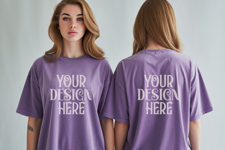 Violet Comfort Colors 1717 Front & back T shirt Mockup
