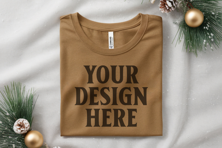 Christmas Bella Canvas 3001 Heather Mustard Folded Tshirt Mo