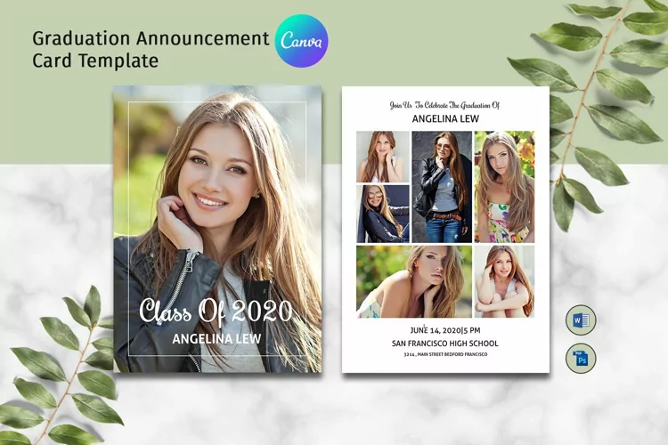 Graduation Announcement & Invitation. Canva, Word & Psd