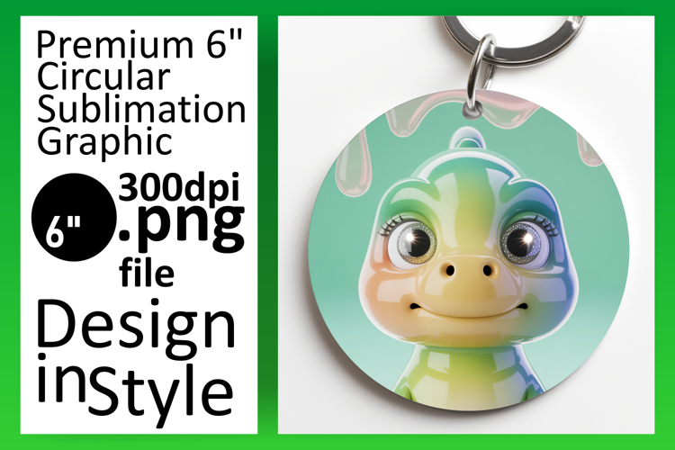 Artistic Keychain Round Design PNG , Cute Dino