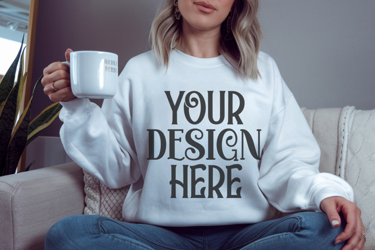 White Gildan 18000 Mockup, Sweatshirt Crewneck Mockups