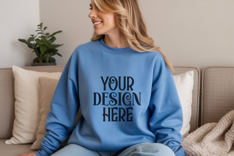 Carolina Blue Gildan 18000 Sweatshirt Mockup,G18000 Crewneck