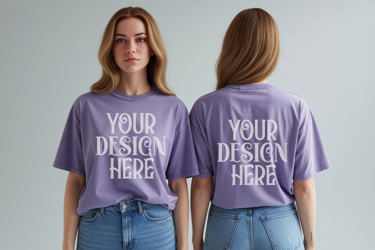Violet Comfort Colors 1717 Front & back T shirt Mockup