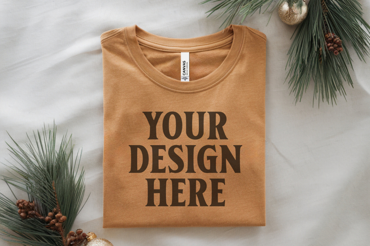 Christmas Bella Canvas 3001 Heather Mustard Folded Tshirt Mo