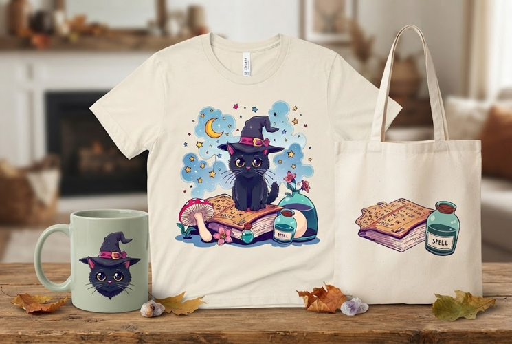 Black Cat Witch PNG | Cute Halloween Spellbook Clipart