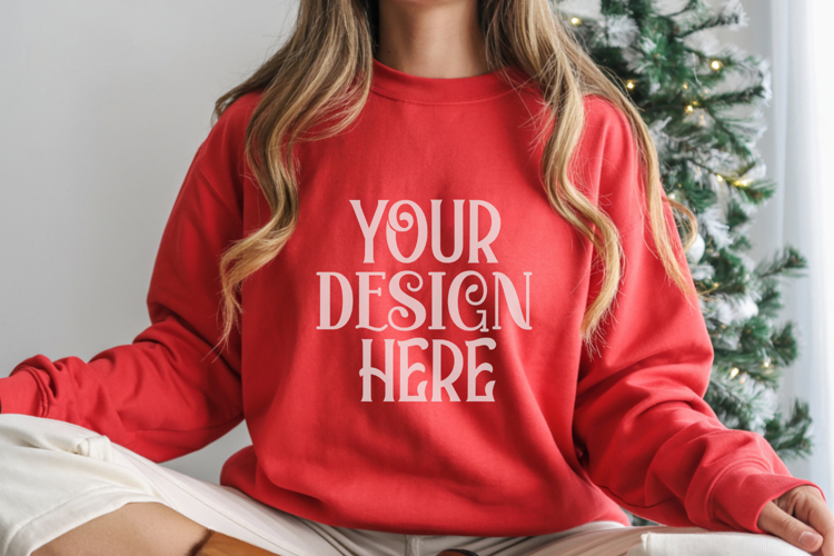 Christmas Gildan 18000 Red Crewneck Sweatshirt Mockup