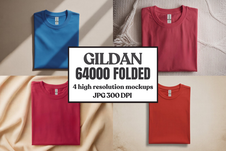 Gildan 64000 Folded Tshirt Mockup , Folded Tee Flat Lay