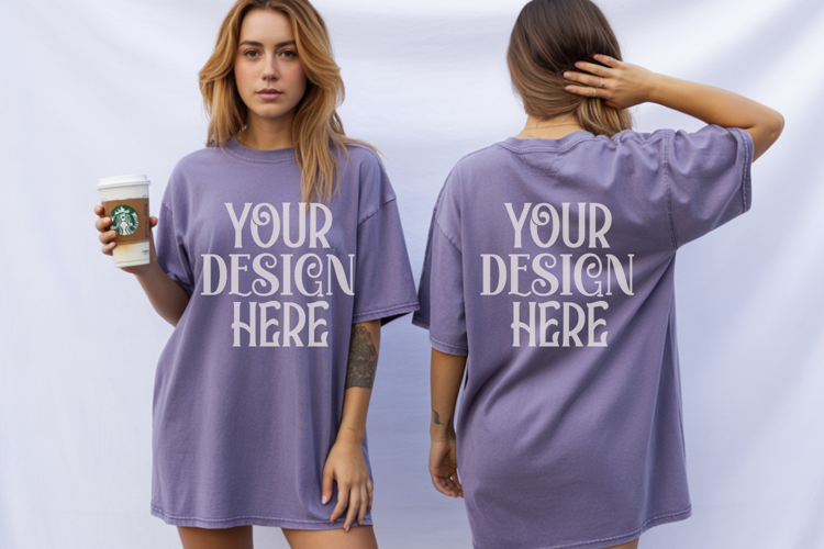 Violet Comfort Colors 1717 Front & back T shirt Mockup