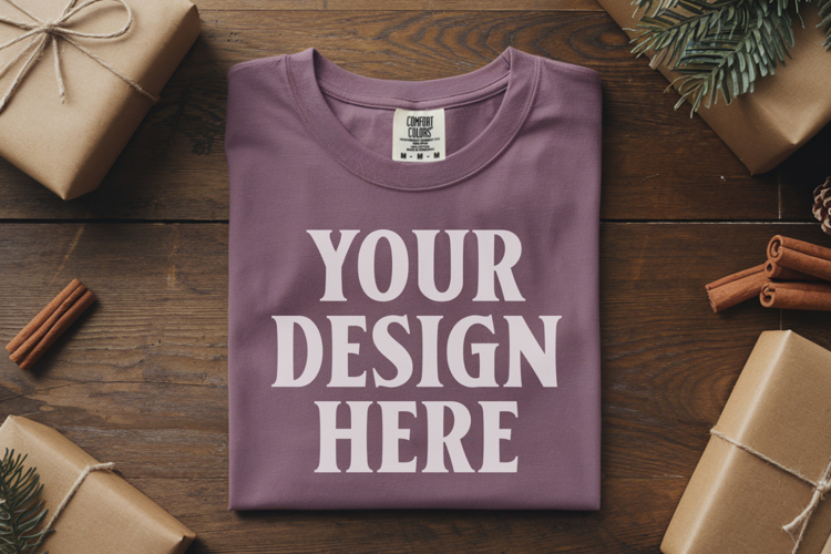 Orchid Comfort Colors 1717 Christmas Folded T-Shirt Mockup